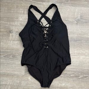 Black Lace-Up One-Piece Swimsuit